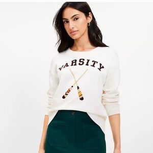 Loft Varsity Rowing 100% cotton Cream Sweater Size Small NEW